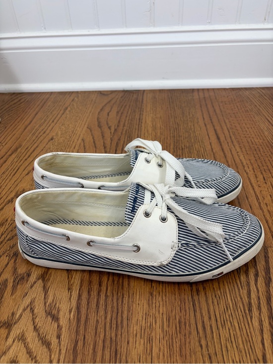 Tommy Hilfiger Shoes - Tommy Hilfiger Nautical Navy/White Striped Deck Boat Shoes (10)